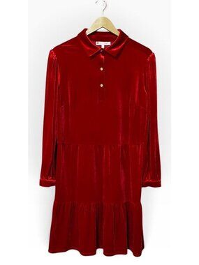 Jude Connally Ruby Red Henley Velvet Dress L NWT Christmas Party Tiered A Line